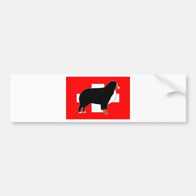 bernese mountain dog silhouette on flag rust bumper sticker (Front)
