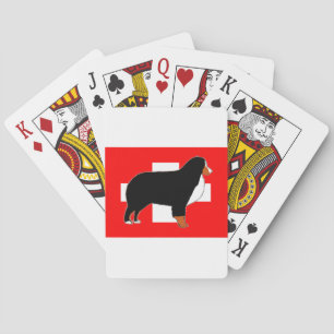 bernese mountain dog silhouette on flag rust playing cards