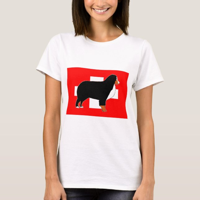 bernese mountain dog silhouette on flag rust T-Shirt (Front)