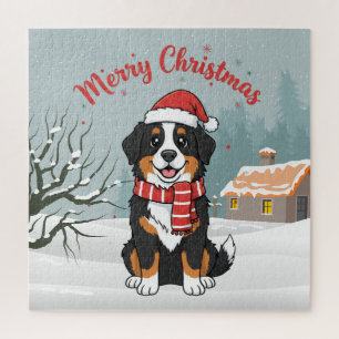 Bernese Mountain Dog Snowy Christmas Doodle Jigsaw Puzzle