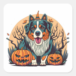 Bernese Mountain Dog Spooky Halloween Square Sticker