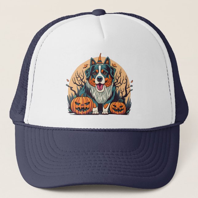 Bernese Mountain Dog Spooky Halloween Trucker Hat (Front)