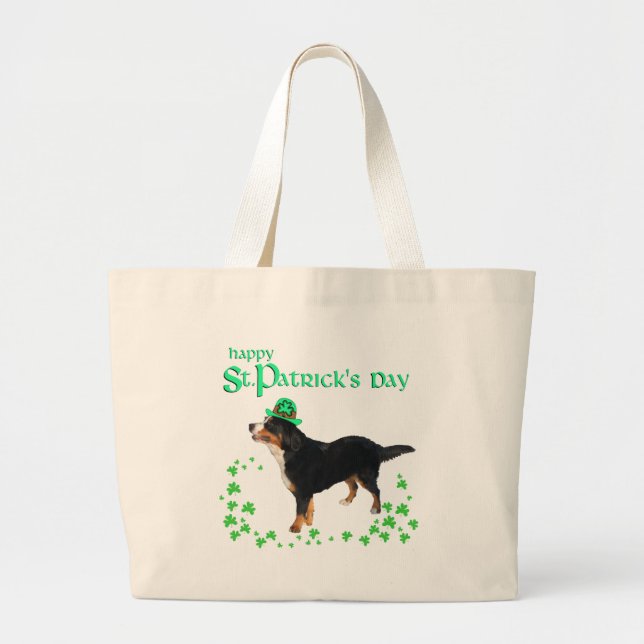Bernese Mountain Dog St. Patrick's Day Large Tote Bag (Front)