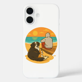 Bernese Mountain Dog Sunset Beach Companion iPhone 16 Case