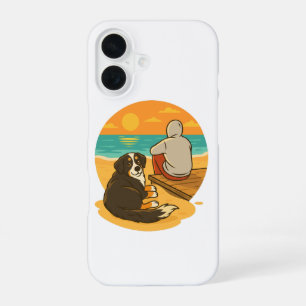 Bernese Mountain Dog Sunset Beach Companion iPhone 16 Case