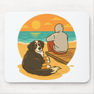 Bernese Mountain Dog Sunset Beach Companion Mouse Pad