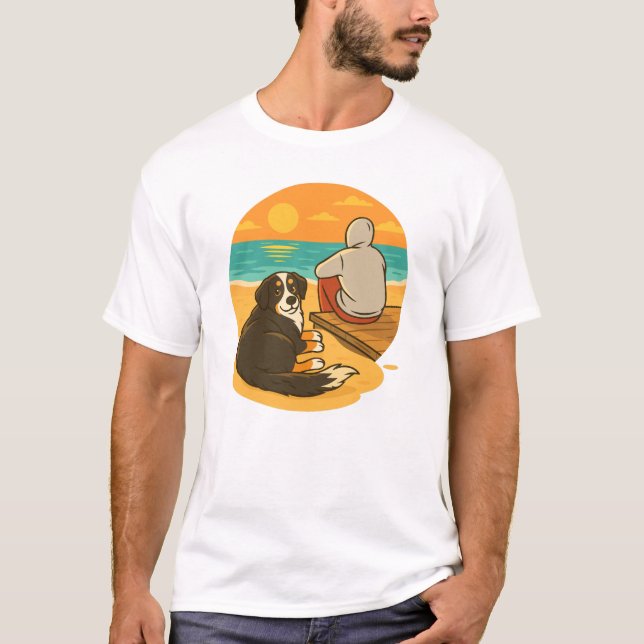 Bernese Mountain Dog Sunset Beach Companion T-Shirt (Front)