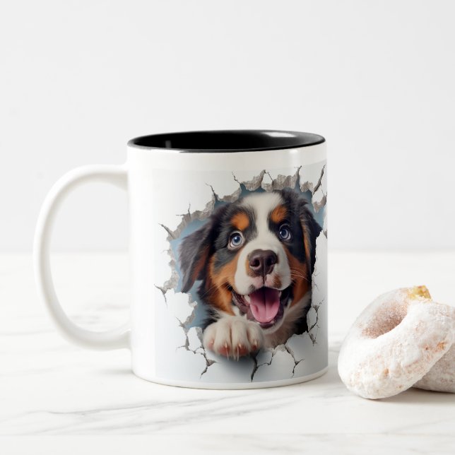 Bernese Mountain Dog   Two-Tone Coffee Mug (With Donut)