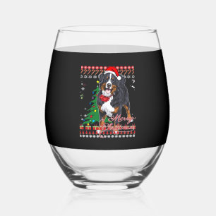 Bernese Mountain Dog Ugly Christmas Sweater Shirt  Stemless Wine Glass