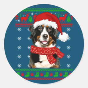 Bernese Mountain Dog Ugly Sweater Christmas Puppy Classic Round Sticker