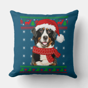 Bernese Mountain Dog Ugly Sweater Christmas Puppy Cushion