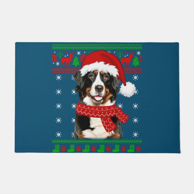 Bernese Mountain Dog Ugly Sweater Christmas Puppy Doormat (Front)