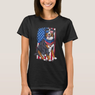 Bernese Mountain Dog & Usa Flag Sunglasses 4th Of T-Shirt