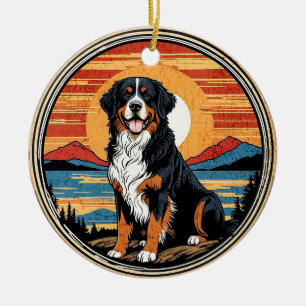 Bernese Mountain Dog Vintage Sunset Ceramic Tree Decoration
