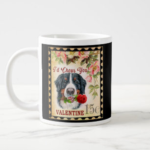 Bernese Mountain Dog Vintage Valentine With Rose Large Coffee Mug