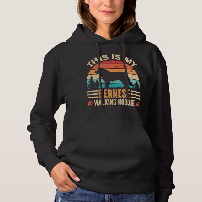 Bernese Mountain Dog Walking Retro Vintage Sunset Hoodie (Front)