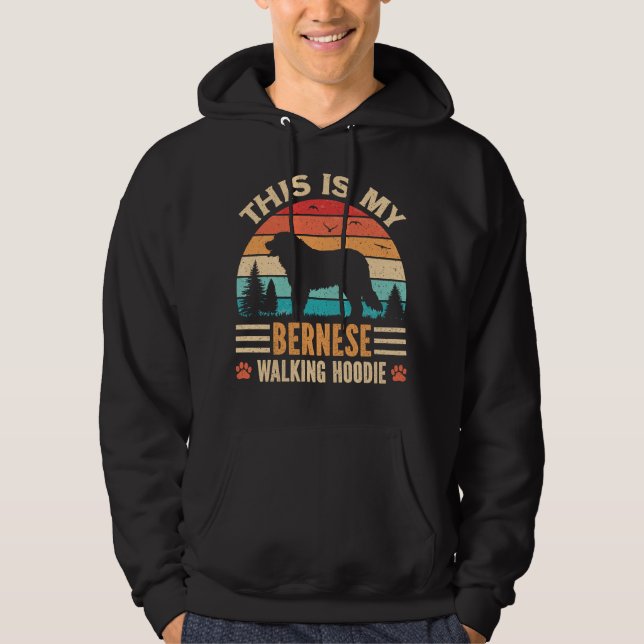 Bernese Mountain Dog Walking Retro Vintage Sunset Hoodie (Front)