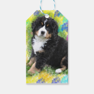 Bernese Mountain Dog Watercolor Art Painting Gift Tags