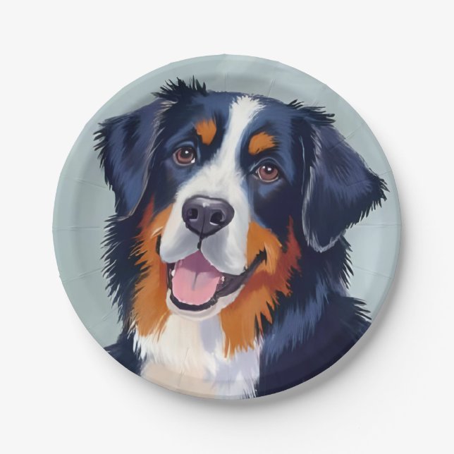 Bernese Mountain Dog | Watercolor Painting Paper Plate (Front)