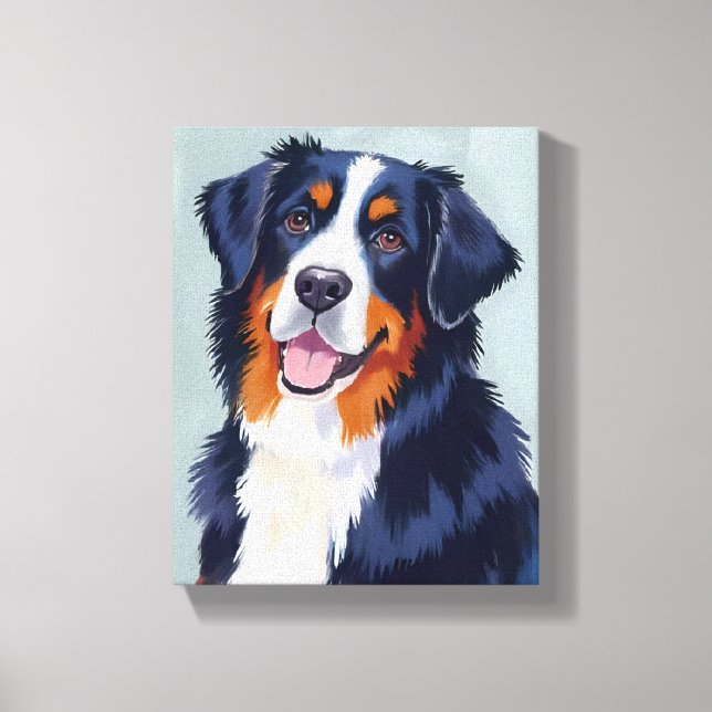 Bernese Mountain Dog | Watercolor Pet Painting Canvas Print (Front)
