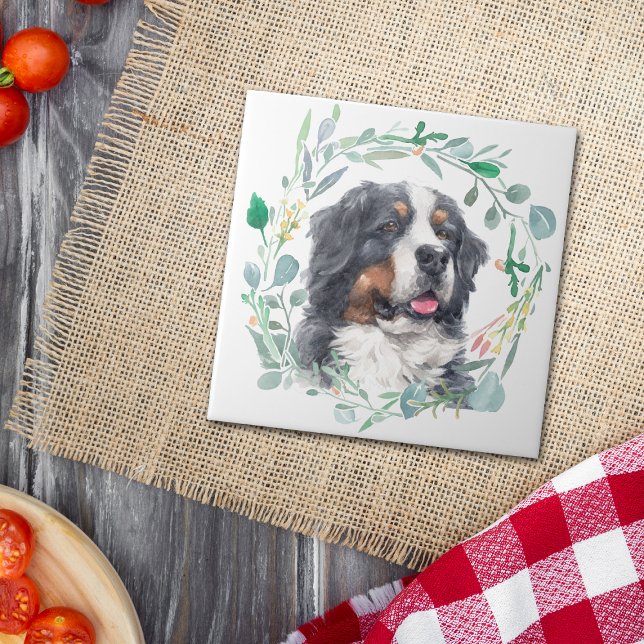 Bernese Mountain Dog Watercolor Wreath Tile (Creator Uploaded)
