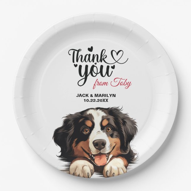 Bernese Mountain Dog Wedding Cocktail Paper Plate (Front)