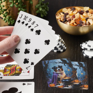 Bernese Mountain Dog Whimsical Halloween Painting Playing Cards