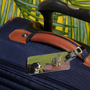 bernese mountain dog with cat luggage tag