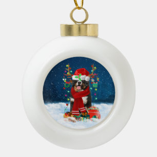 Bernese Mountain dog with Christmas gifts Ceramic Ball Christmas Ornament