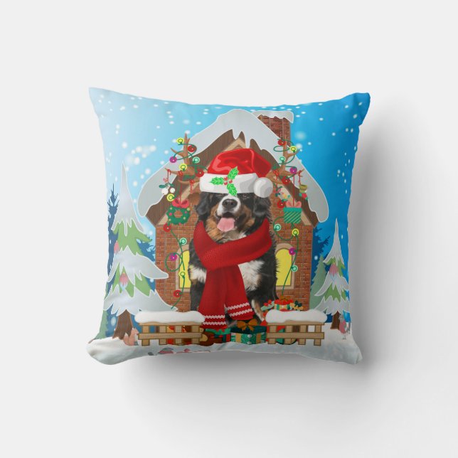Bernese Mountain dog with Christmas gifts Cushion (Front)