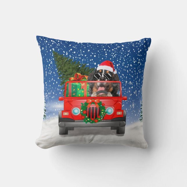 bernese mountain dog with Christmas gifts Cushion (Front)