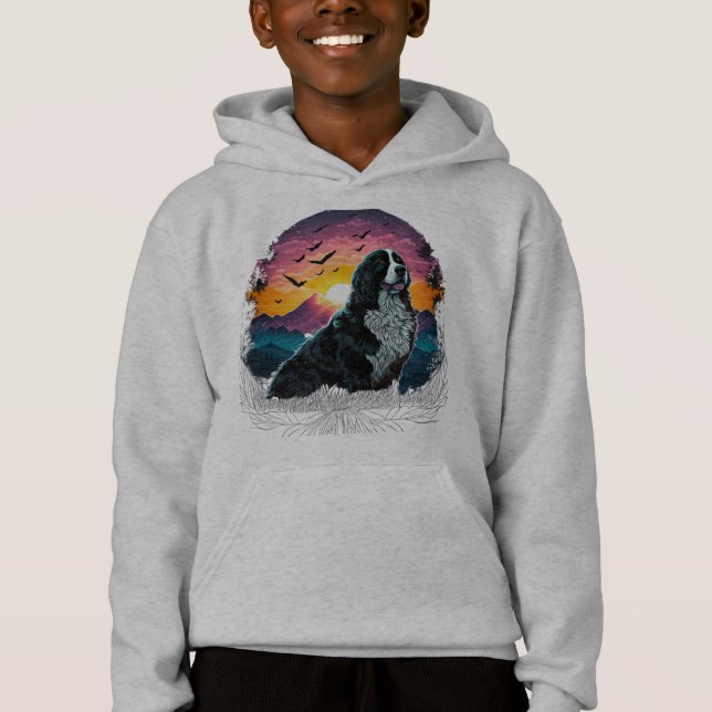 Bernese Mountain Dog with Mountain Sunrise view (Front)
