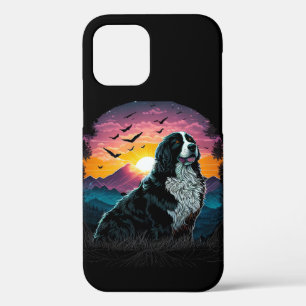 Bernese Mountain Dog with Mountain Sunrise view iPhone 12 Case