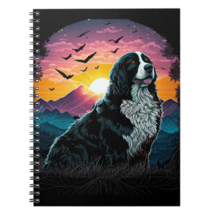 Bernese Mountain Dog with Mountain Sunrise view Notebook