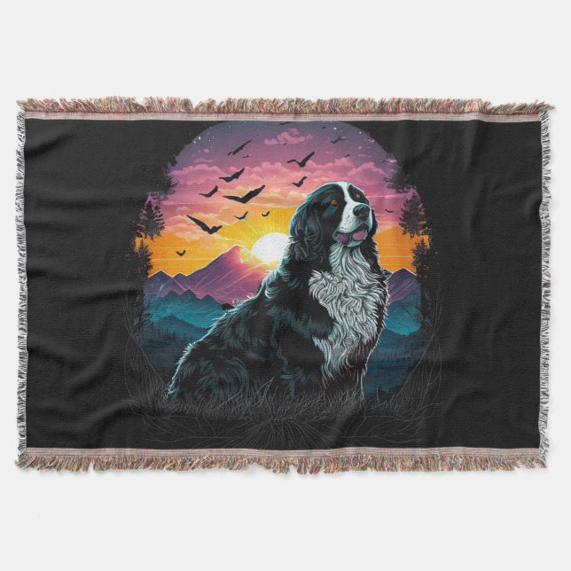 Bernese Mountain Dog with Mountain Sunrise view Throw Blanket (Front)