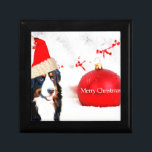 Bernese Mountain Dog with red Christmas Ornament Gift Box<br><div class="desc">Bernese Mountain Dog with red Christmas Ornament and santa hat</div>