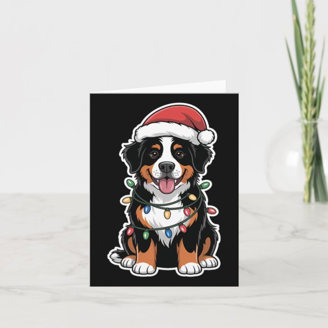 Bernese Mountain Dog Wrapped In Christmas Lights  Card (Front)