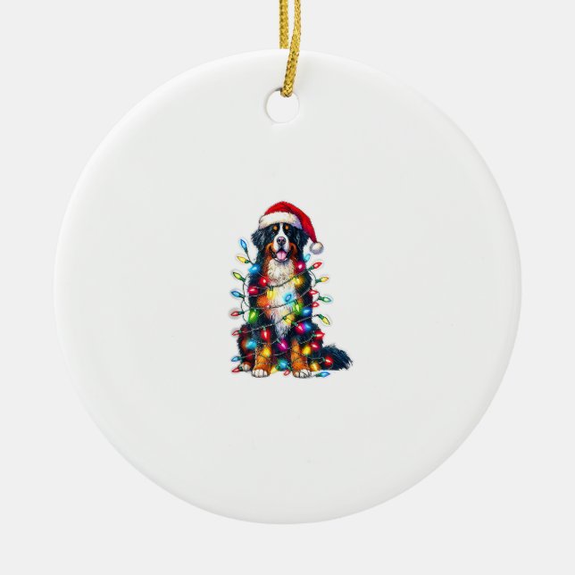 Bernese Mountain Dog x Christmas Lights  Ceramic Tree Decoration (Front)