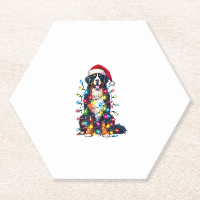 Bernese Mountain Dog x Christmas Lights  Paper Coaster (Front)