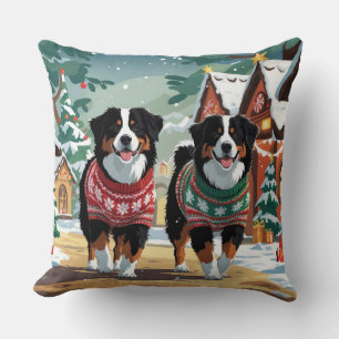 Bernese Mountain Dogs Christmas Snow Holiday Cushion