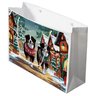 Bernese Mountain Dogs Christmas Snow Holiday Large Gift Bag