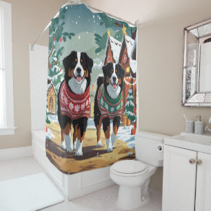 Bernese Mountain Dogs Christmas Snow Holiday Shower Curtain