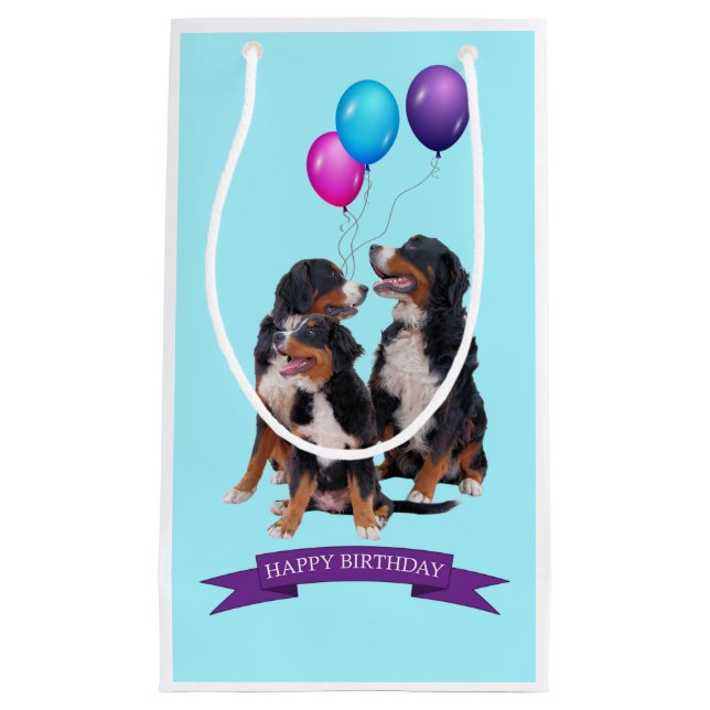 Bernese Mountain Dogs Happy Birthday Gift Bag (Front)