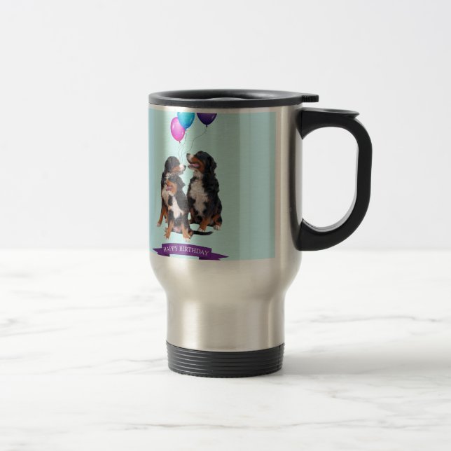 Bernese Mountain Dogs Happy Birthday Travel Mug (Right)
