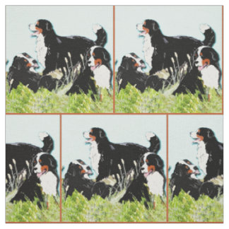 Bernese Mountain dogs In The Grass Fabric
