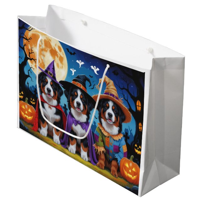 Bernese Mountain Dogs Pumpkin Halloween Funny Large Gift Bag (Front Angled)