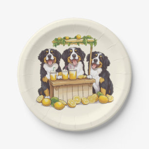 Bernese Mountain Dogs Running A Lemonade Stand Paper Plate