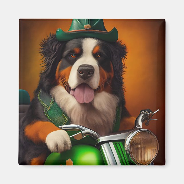 Bernese Mountain Driving Bike St. Patrick's Day  Magnet (Front)