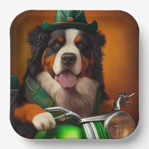 Bernese Mountain Driving Bike St. Patrick's Day Paper Plate