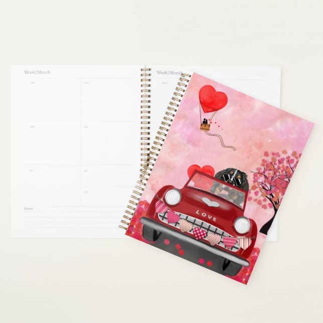 Bernese Mountain Driving Car with Hearts Valentine Planner (Display)